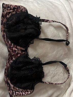 Adore Me Black Lace Bra with Brown Animal-Print Trim
